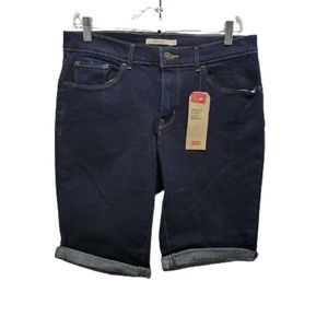 Levi’s Sculpt Women's Bermuda Shorts Denim Blue Dark Wash Rolled Hem Casual W30